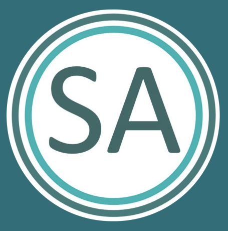 Circular logo featuring the letters "SA" in a modern font on a teal background.